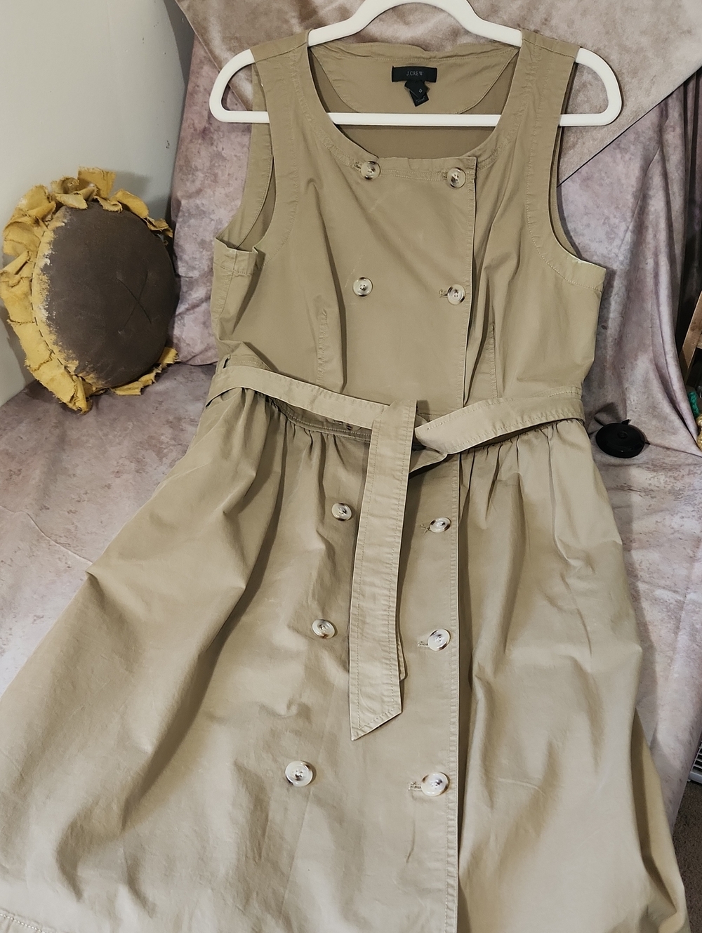 J. Crew Sleeveless Double-Row Button, Tie Waist, Maxi Dress in Khaki